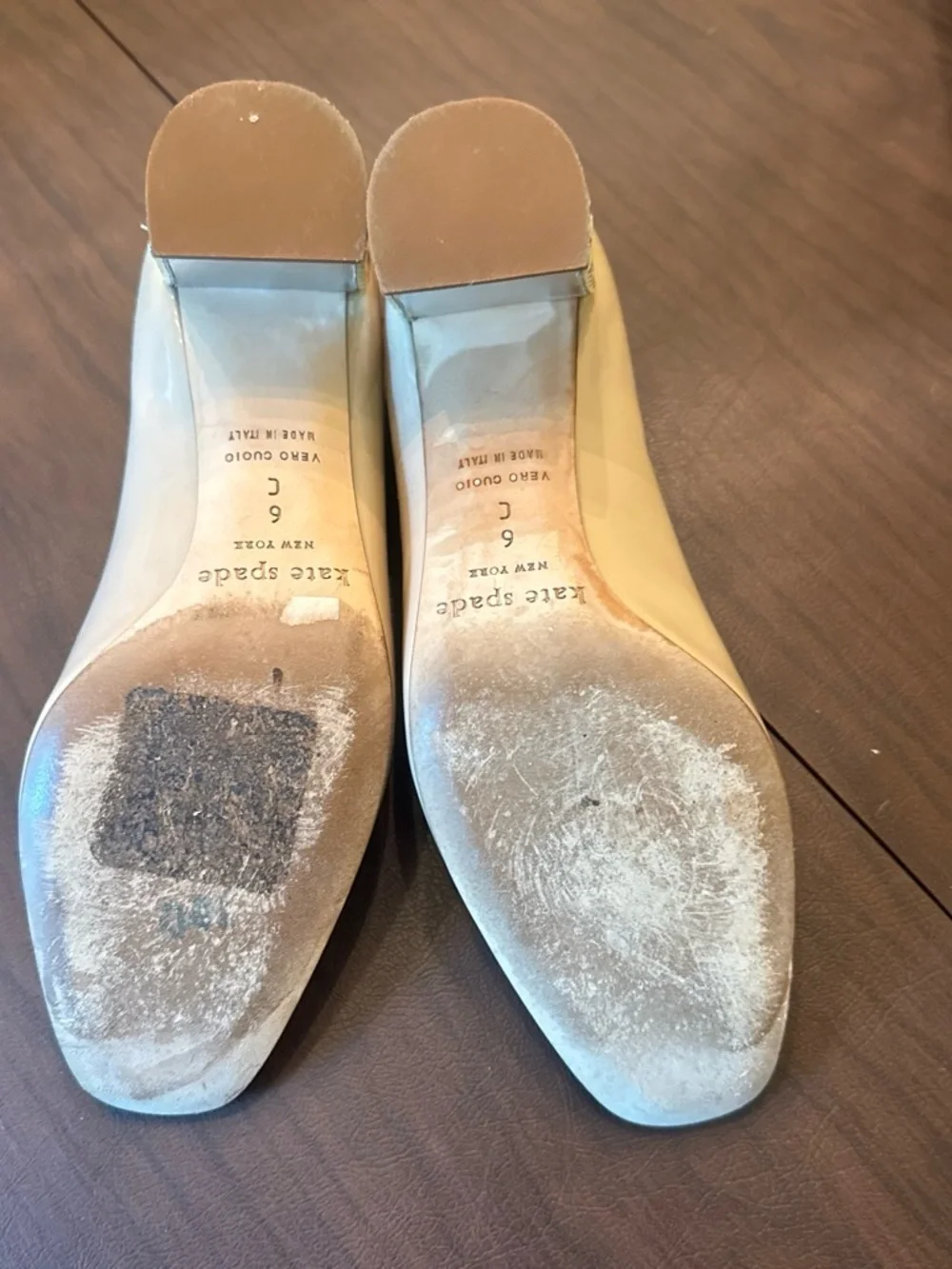 kate spade Nude Patent Block Heel Pumps with Crystal-Embellished Heel